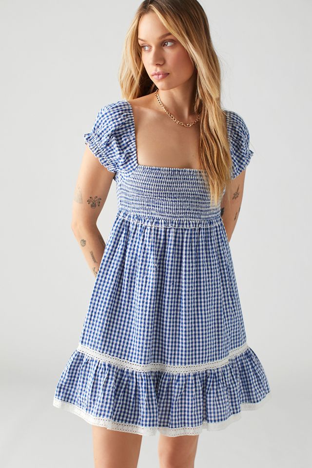 Urban Outfitters + Marseille Gingham Smocked Mini Dress