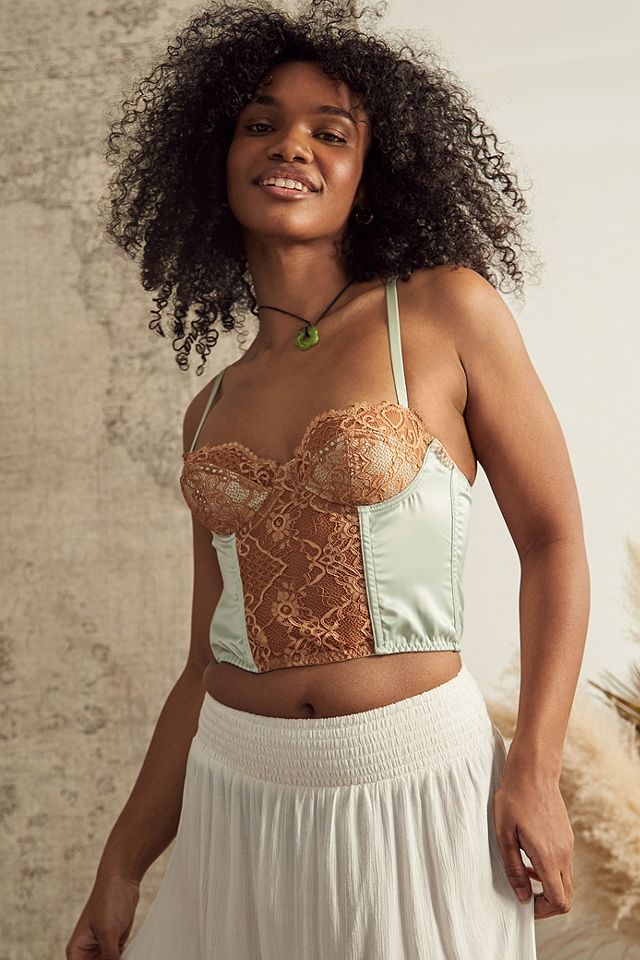 Urban Outfitters + Ava Mint Lace & Satin Corset Top