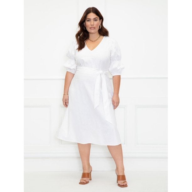 Eloquii + Puff Sleeve Fit And Flare Dress