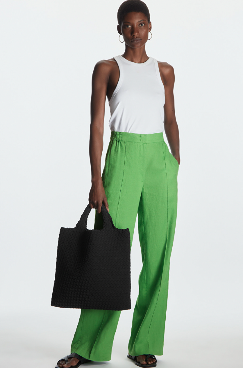 Straight leg linen trousers discount
