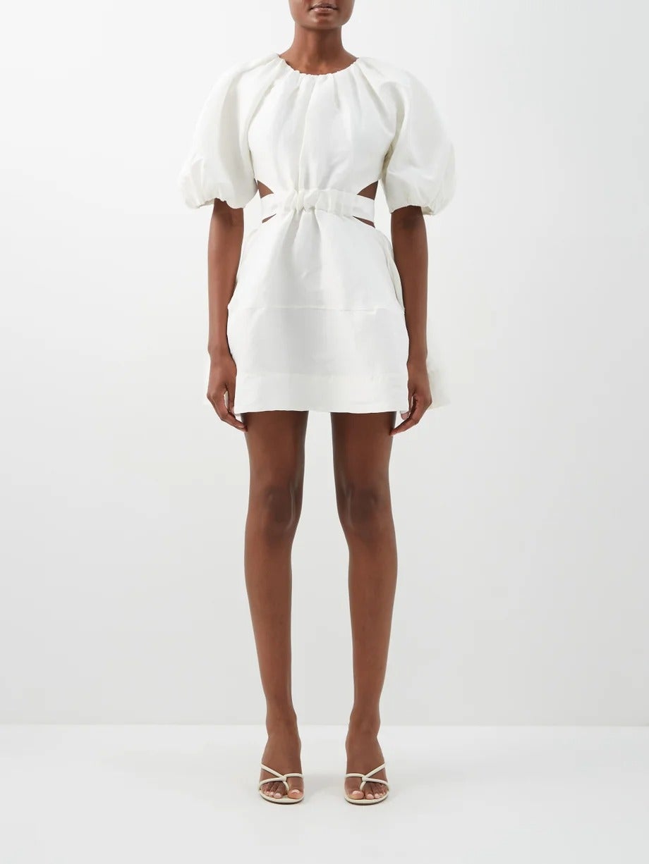 Aje + Psychedelia Cutout Linen-Blend Mini Dress