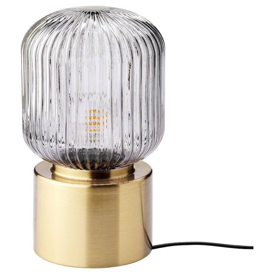 IKEA + Table lamp, brass/grey clear glass
