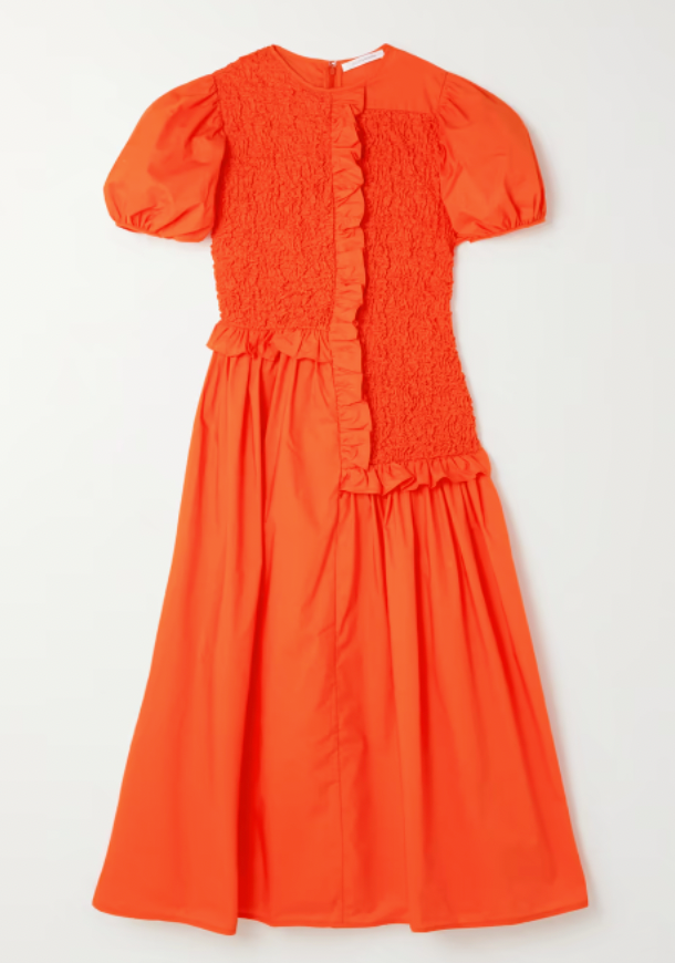 Cecilie Bahnsen + Camden Ruffled Smocked Cotton-Blend Poplin Maxi Dress