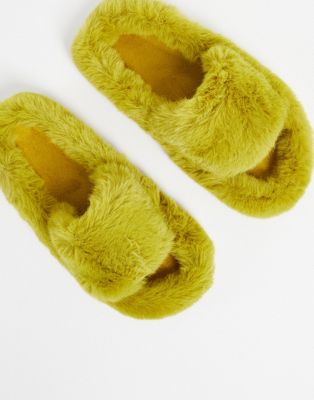 loungeable + Super Fluffy Slippers In Chartreuse