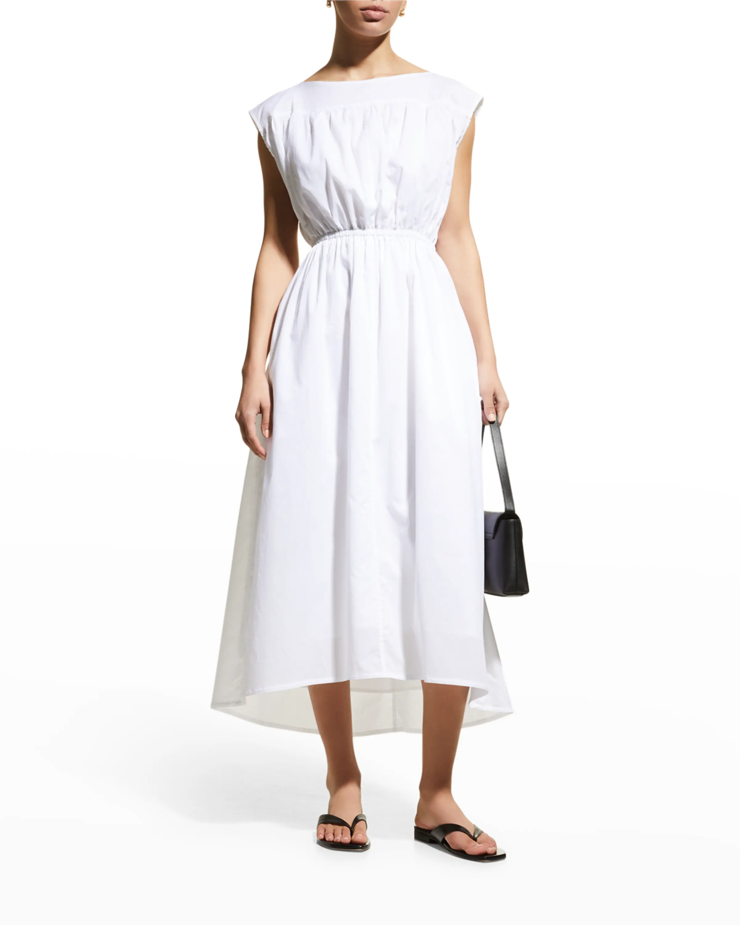 Toteme + Boat-Neck Ruched High-Low Dress