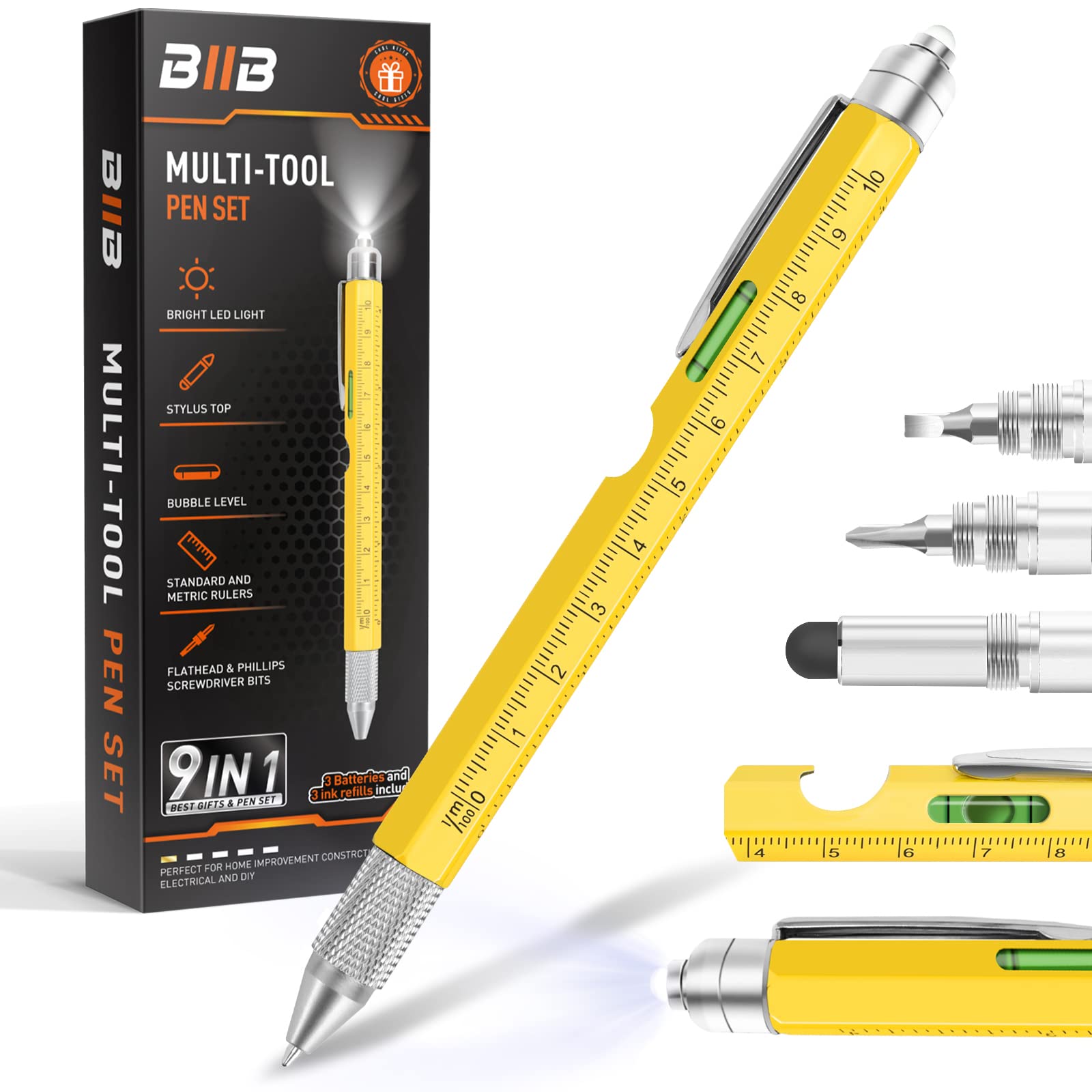 BIIB + Gifts for Dad, 9 in 1 Multitool Pen