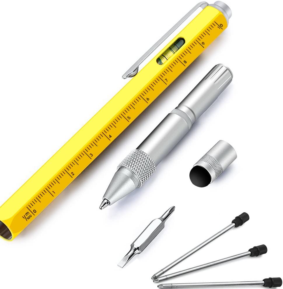Fathers Day Gifts,Multi tool pen sets for men 6 in 1 pen tool with Ballpoint Pen Stylus Level Ruler Screwdriver nice gifts for men engineers teachers for Christmas Birthday 