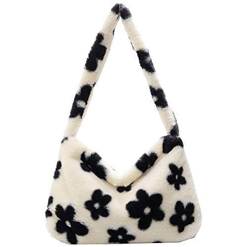 YFGBCX + Plush Fluffy Floral Shoulder Bag