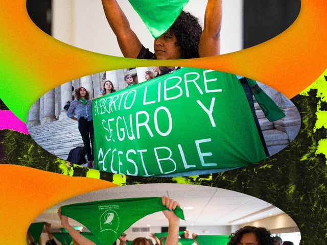 a collage of abortion rights protestors in Puerto Rico