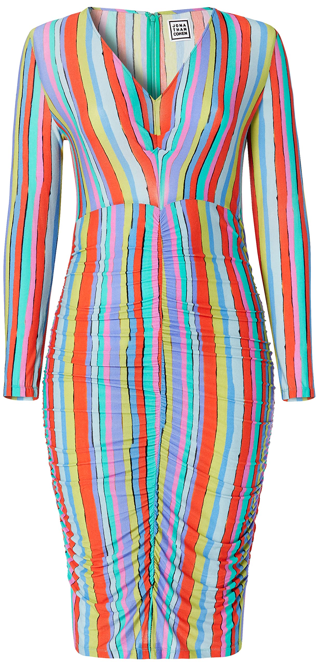 Jonathan Cohen + Deep V Striped Ruched Dress
