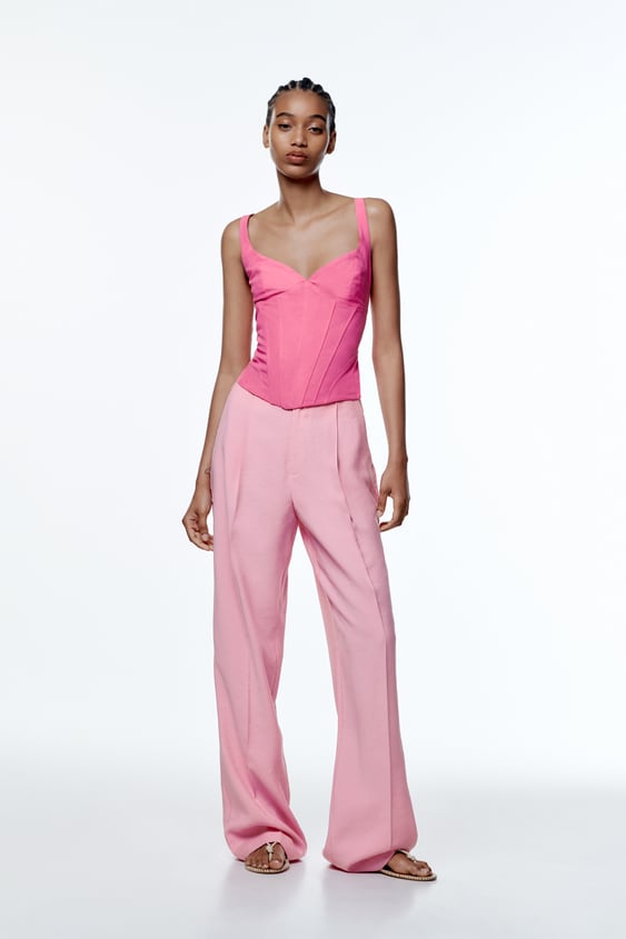 Zara Womens Pink Viscose Blend High Waist Capri Slim Straight