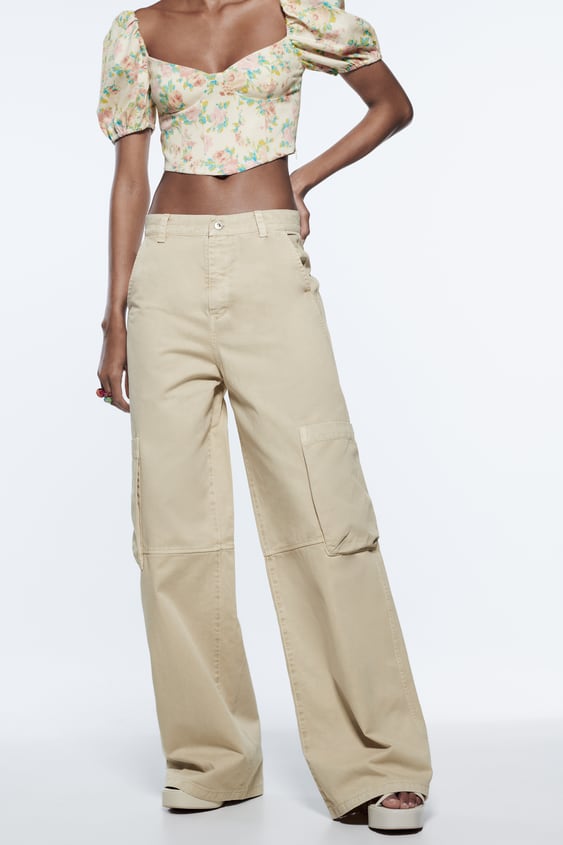 Zara Cream cargo pants | Cream cargo pants, Cargo pants, Pants