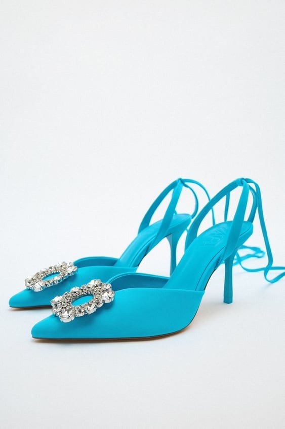 Zara + Lace Up High Heel Rhinestone Shoes