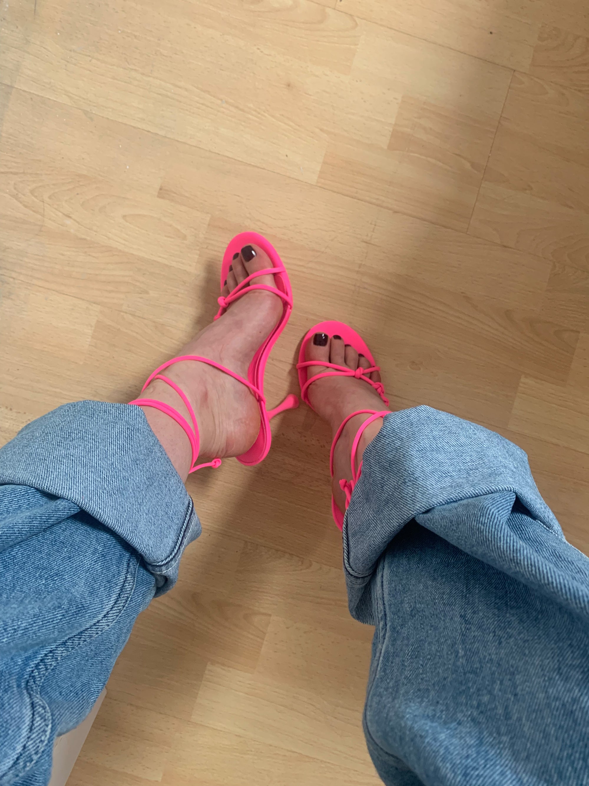 Hot Pink Coloured Clear Strappy Heel | Hot pink heels, Heels, Strappy heels