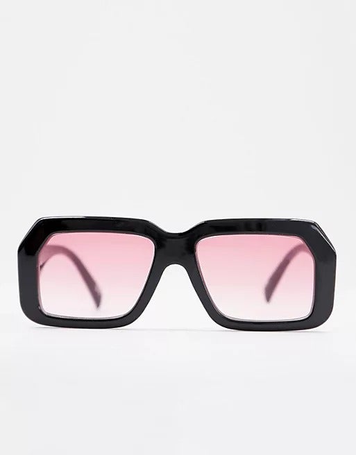 ASOS DESIGN + Oversized retro sunglasses in black with pink lens
