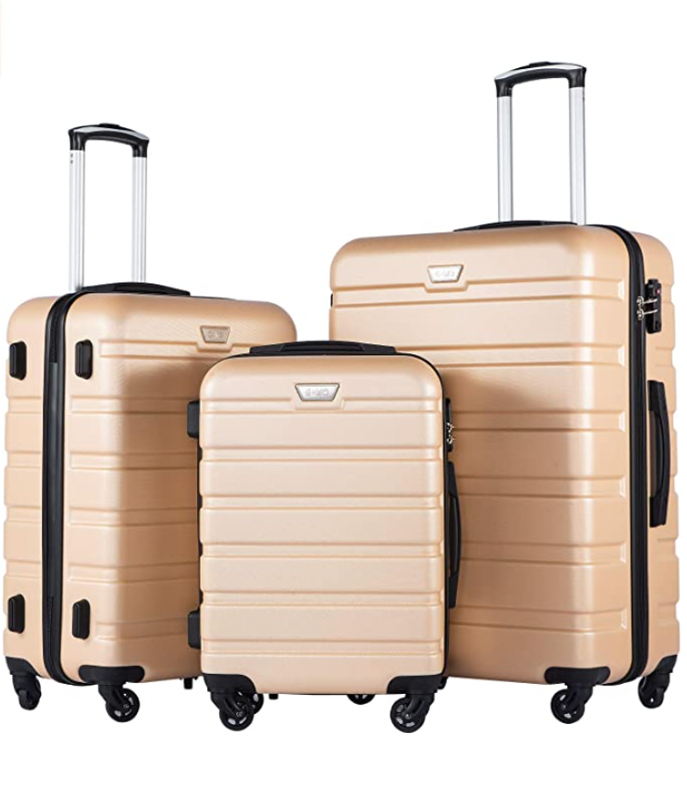 Coolife + 3Piece Luggage Suitcase Set