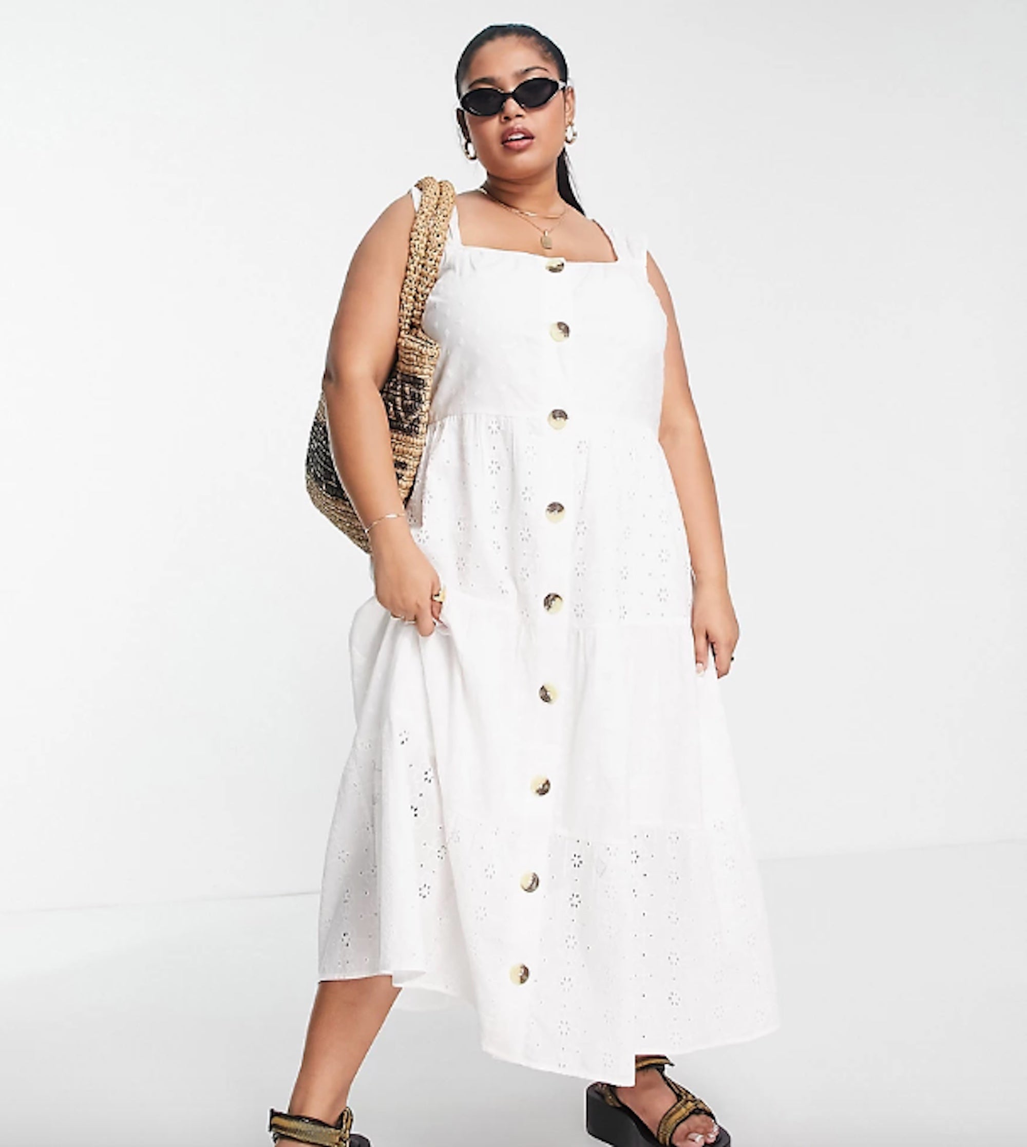 ASOS DESIGN Curve + Mixed Broderie Midi Sundress