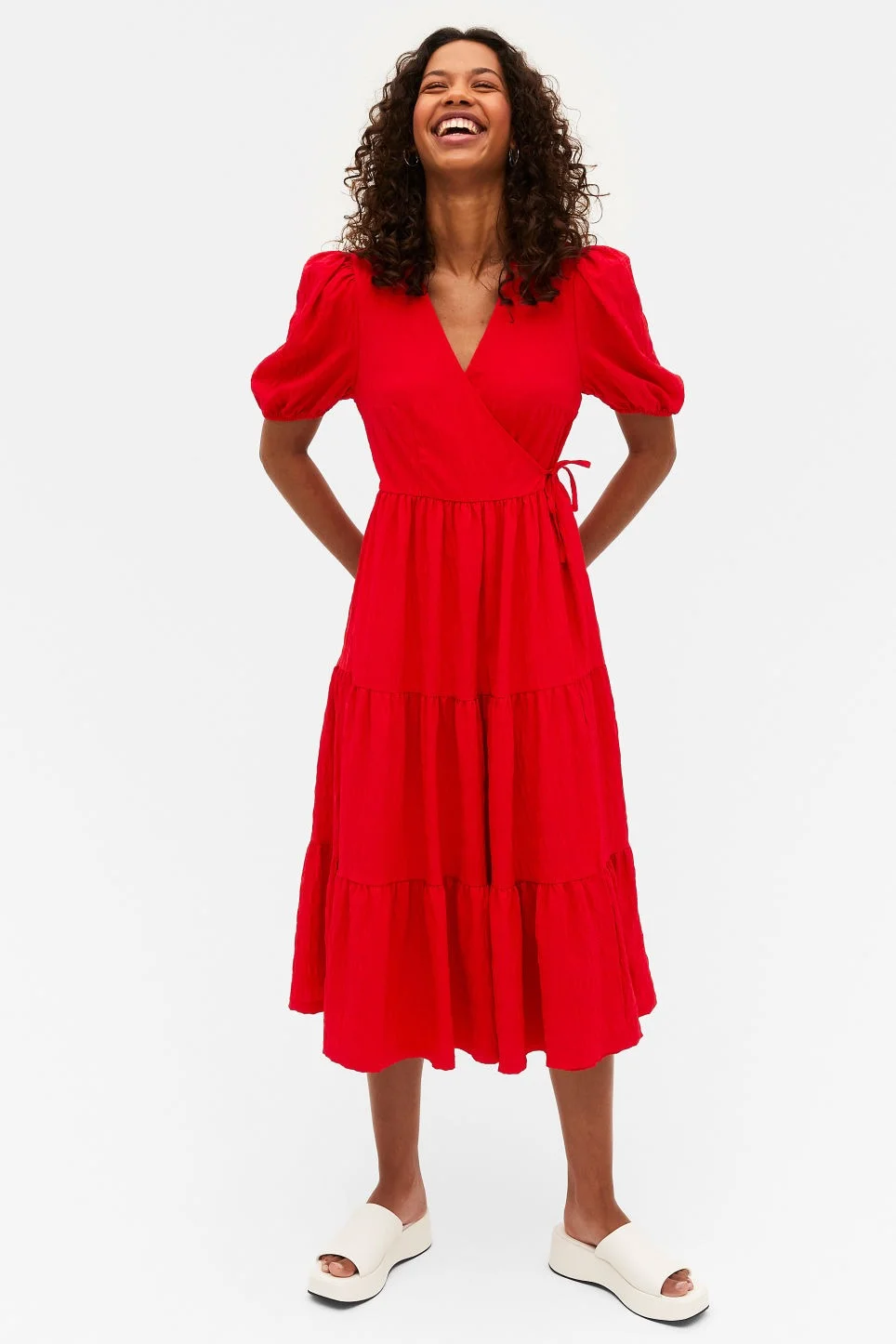 Polka dot midi prairie dress hot sale