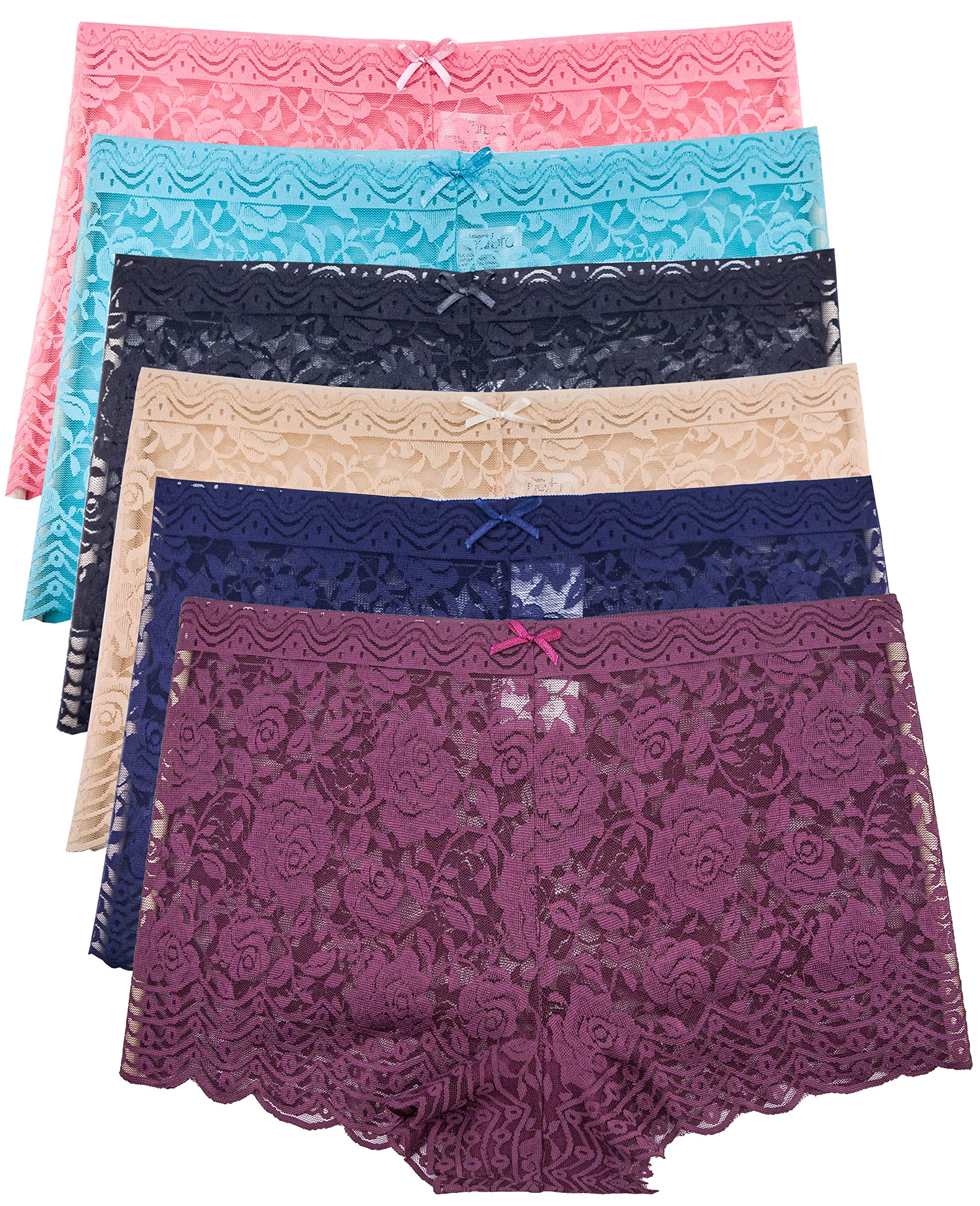 6 Pack Of Regular & Plus Size Lace Boyshort Panties