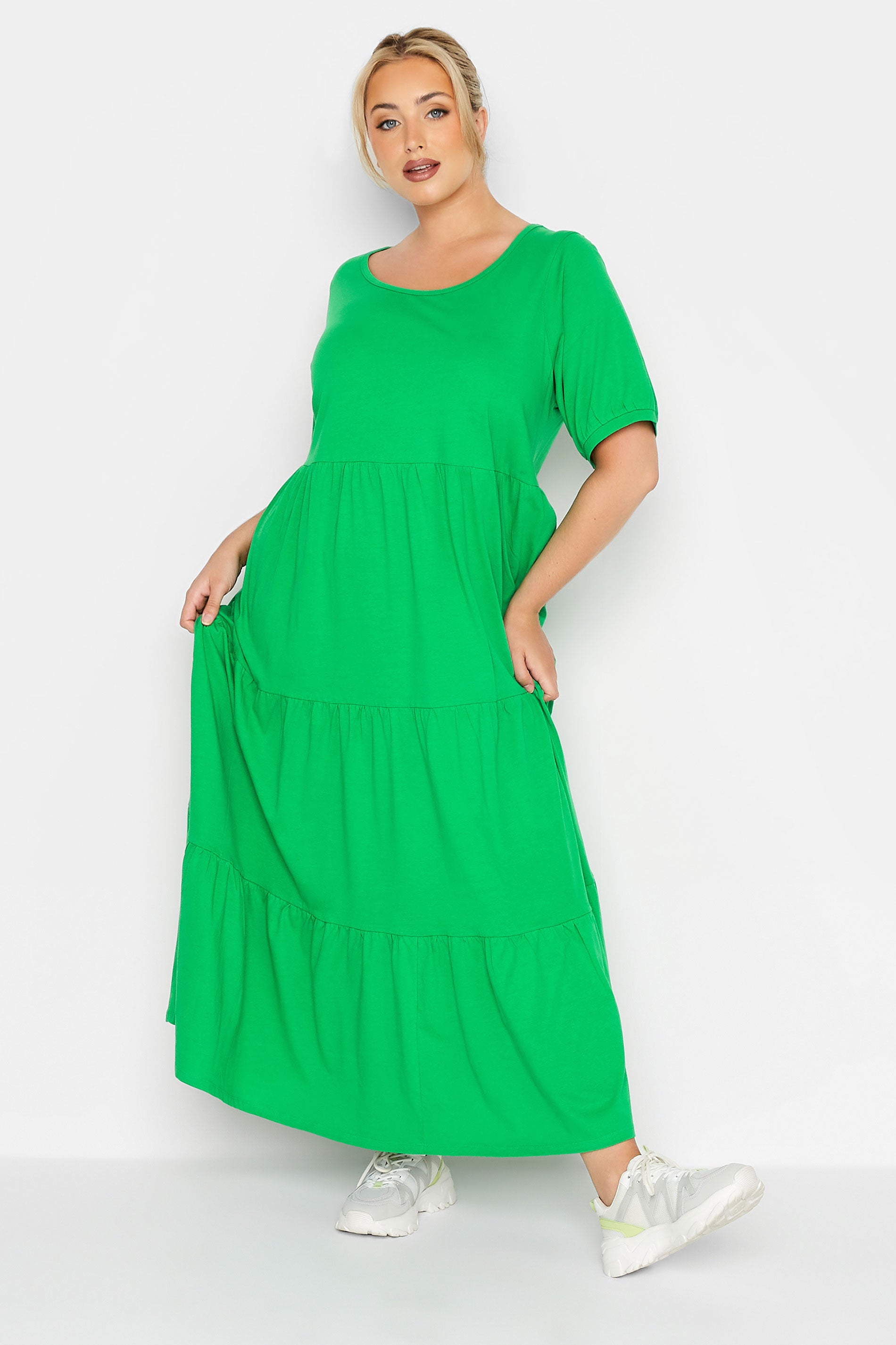 Yours Clothing + Curve Bright Green Tiered Smock Dress