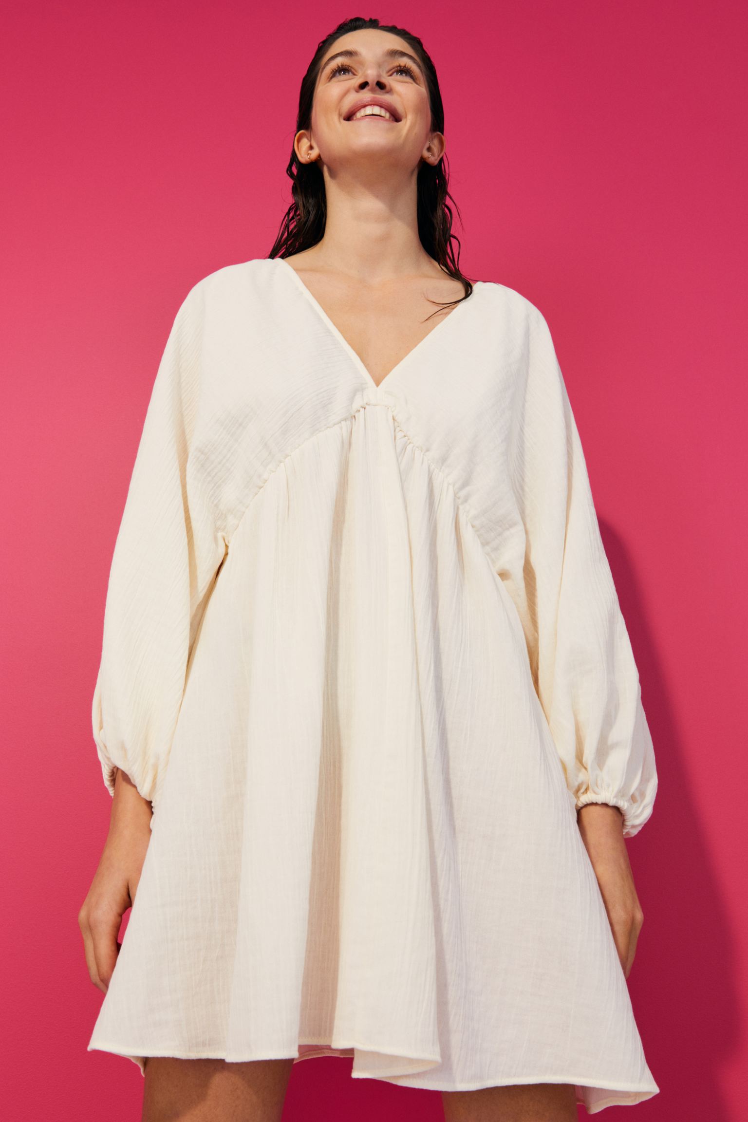 HYKE 25SS COTTON BALLOON SLEEVE DRESS　白1 HYKE 25SS COTTON BALLOON SLEEVE DRESS 白1