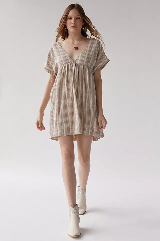 Urban Outfitters + UO Serendipity Neutral Linen Babydoll Dress