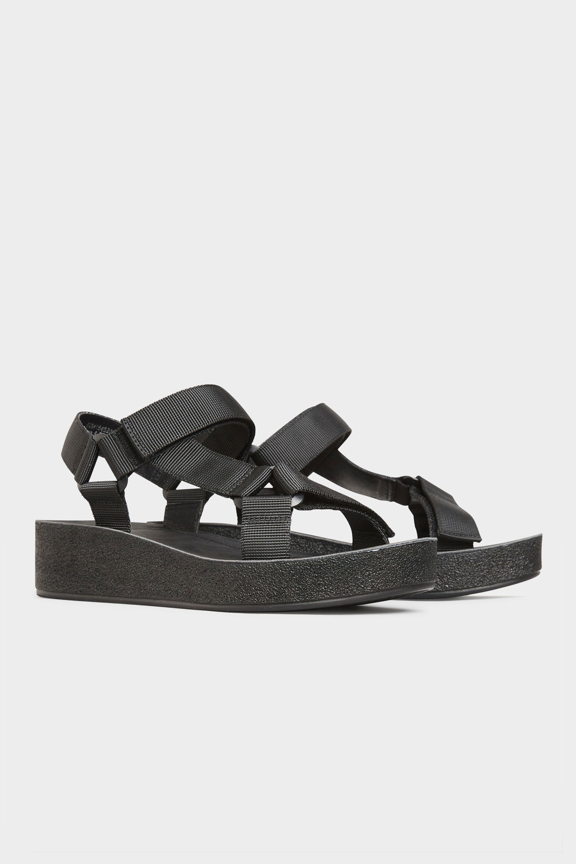 Yours Clothing + Black Sporty Mid Platform Sandals In Extra Wide EEE Fit