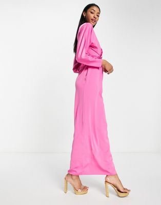 Maxi dress with batwing sleeve 2025 and wrap waist in satin