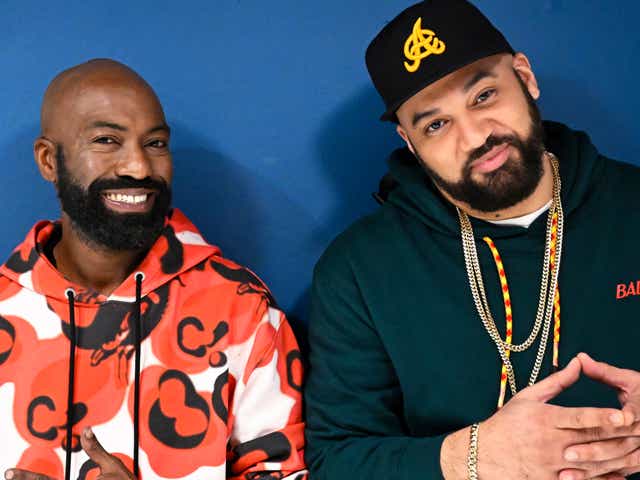 TV hosts Desus Nice and The Kid Mero pose backstage on Friday, March 25, 2022