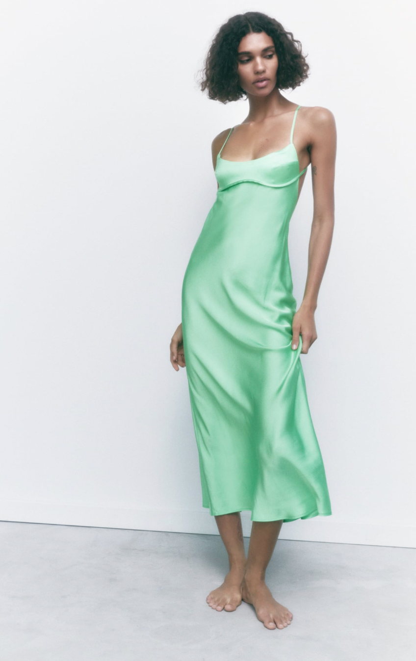 Zara Satin Effect Midi Dress