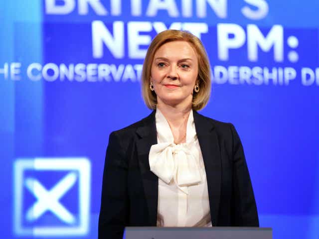 Liz Truss at Here East studios in Stratford, London, before the live television debate for the candidates for leadership of the Conservative party