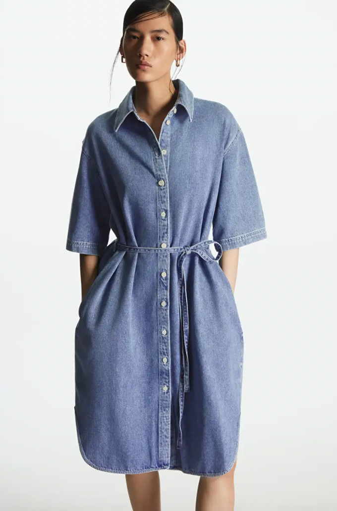 Co belted denim midi top shirtdress
