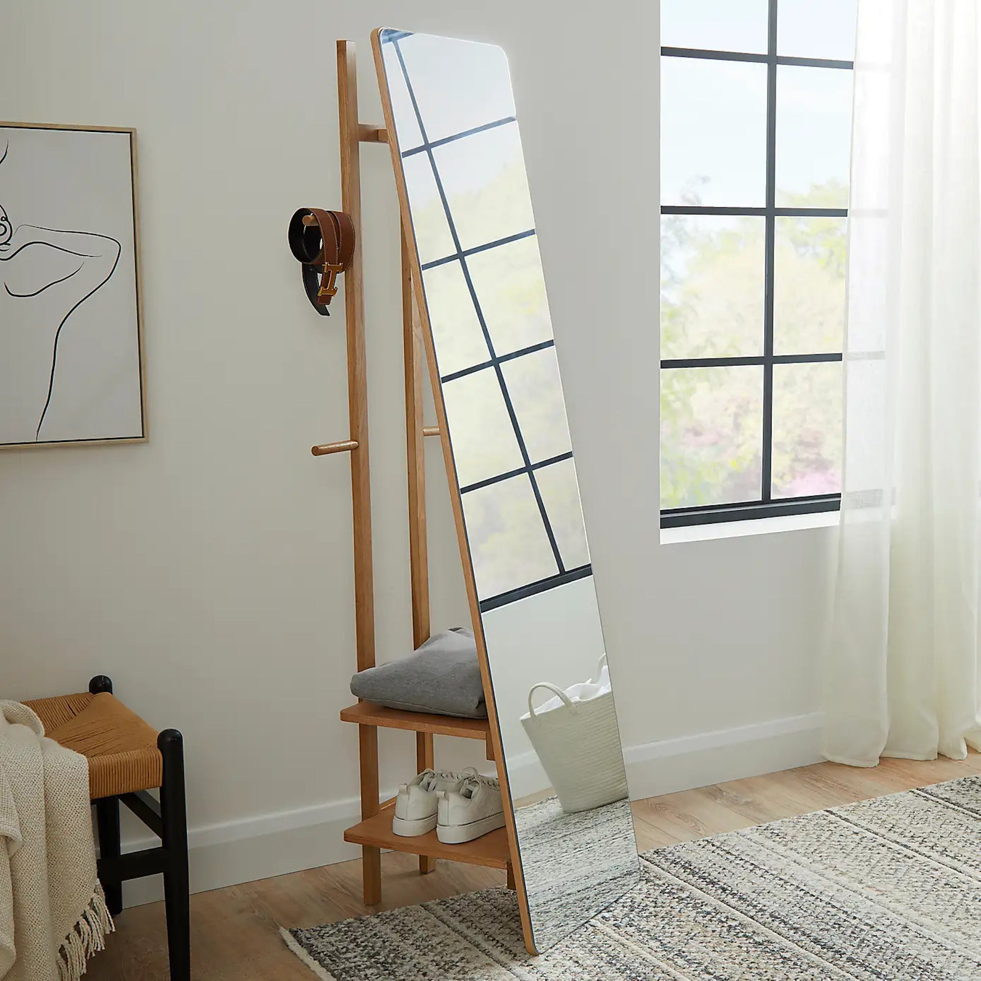 Dunelm + Oak Storage Mirror