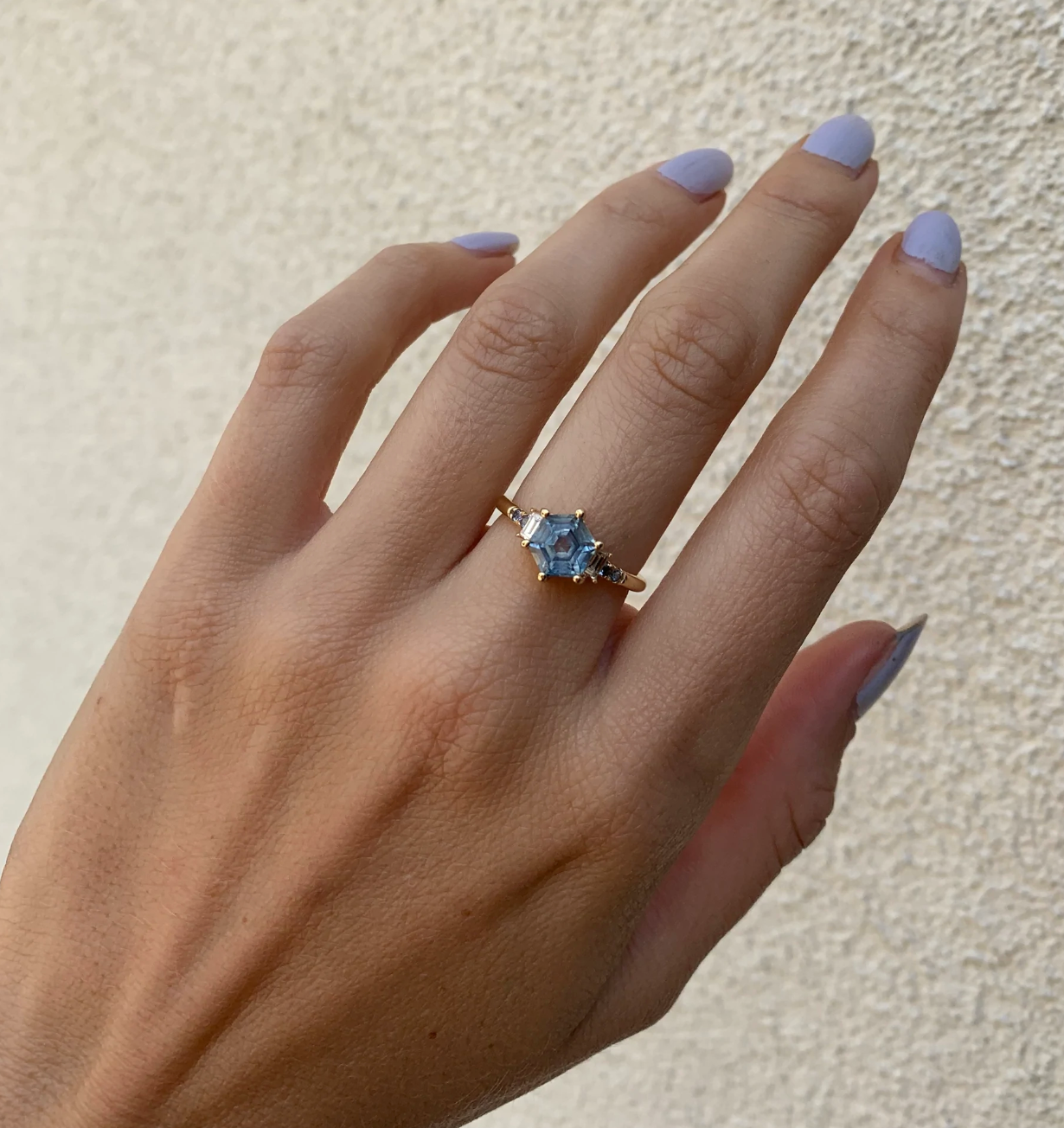 Natural light blue sapphire engagement ring, emerald cut gemstone ring with  accent diamonds / Gloria | Eden Garden Jewelry™