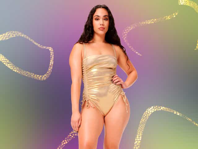 Good American Metallic Foil Ruched One-Piece