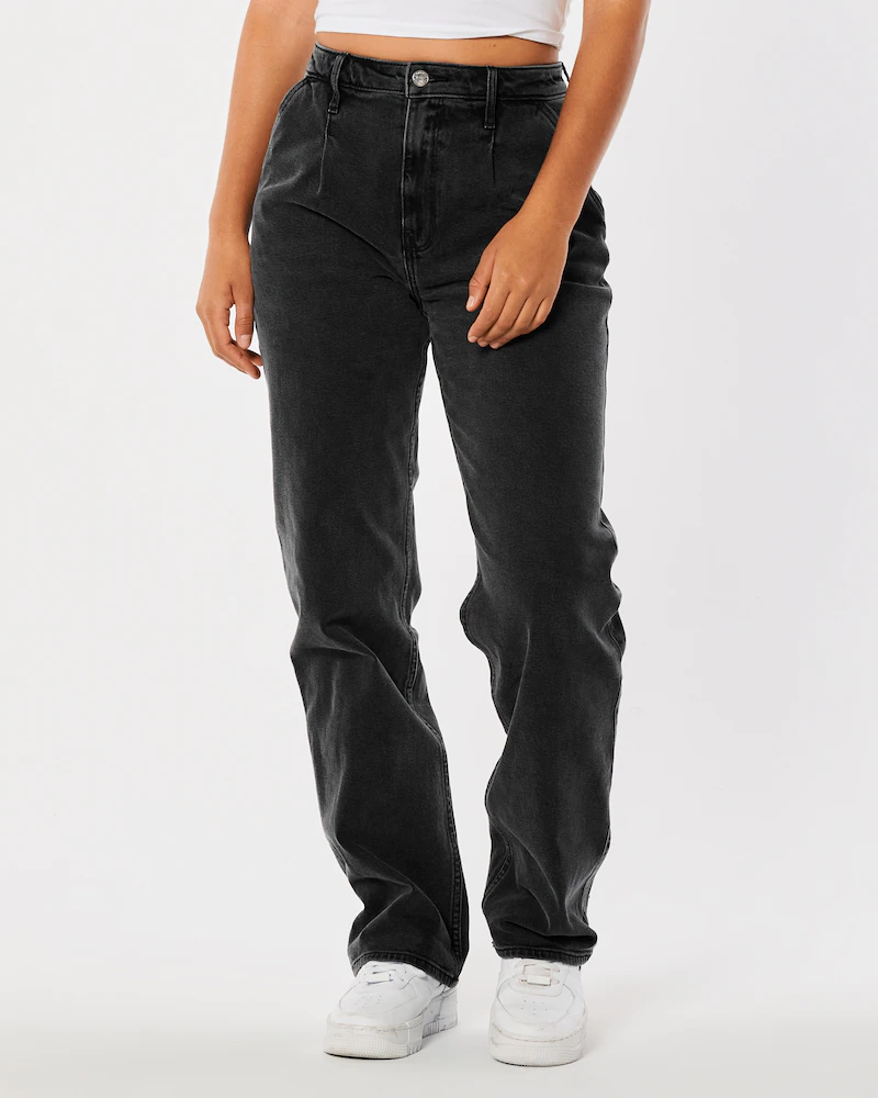 Hollister + Ultra High-Rise Black Pleated Dad Jeans