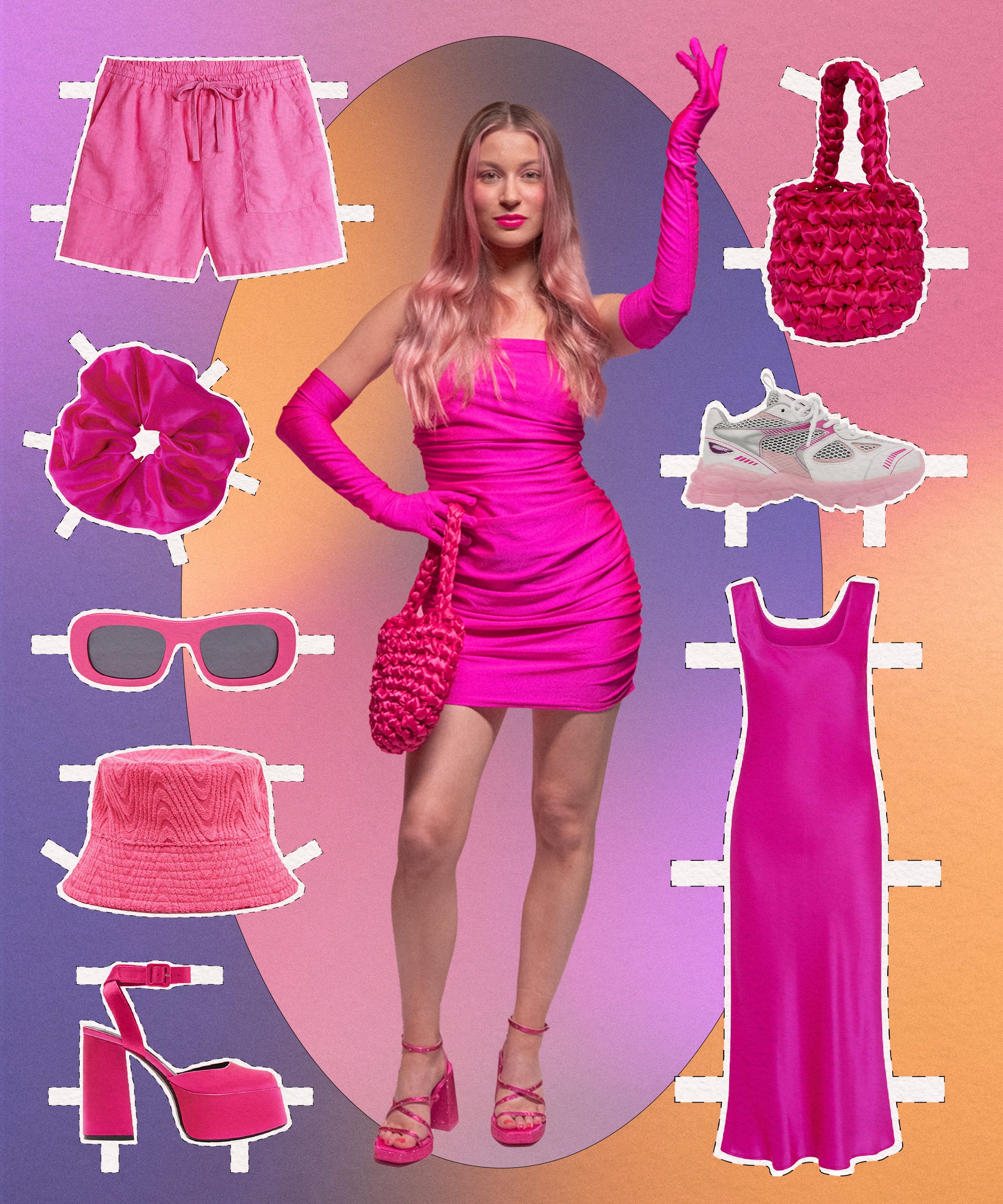 Bright-Hot Pink Outfit Ideas. 2022 Trend Color Hot Pink for Summer Outfit.  