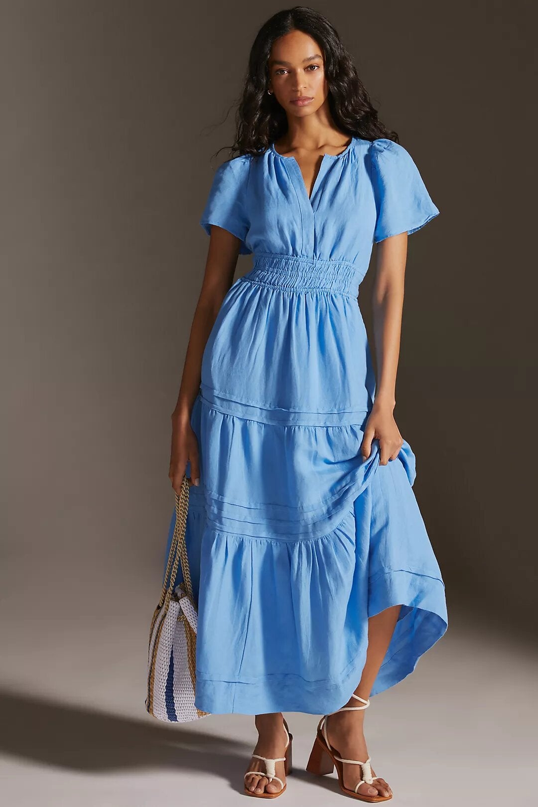 Anthropologie The Somerset Maxi Dress Linen Edition Blue