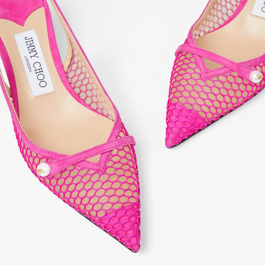 JIMMY CHOO☆ アミタ 45 Black フィッシュネットメッシュ JIMMY CHOO Amita 45 Black Fishnet Mesh and Nappa Slingback