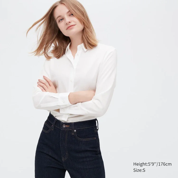 Uniqlo Linen Blend Open Collar Sleeved Shirt