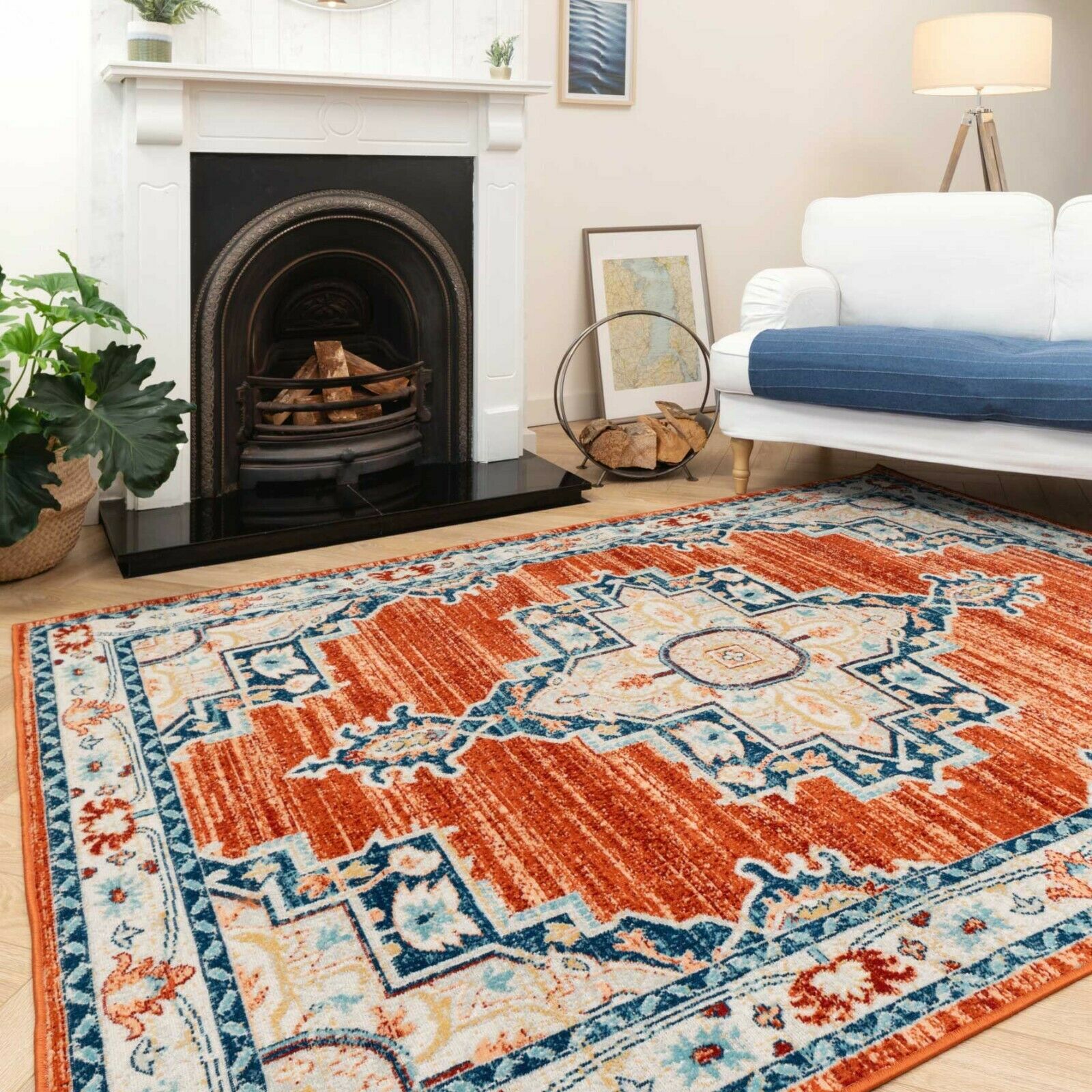 The Rug House + Terracotta Medallion Rug Flatweave Bordered Detailed