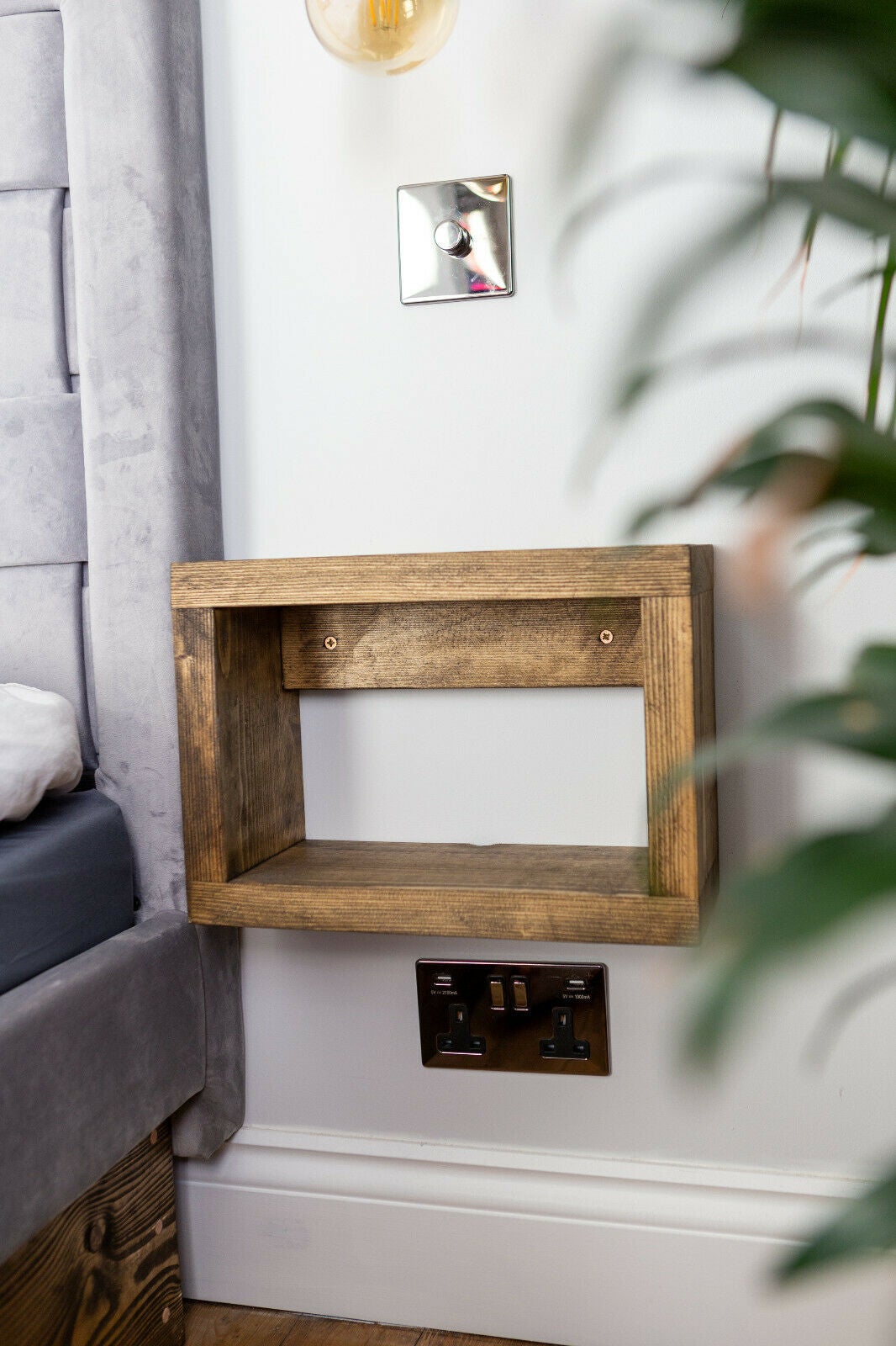 Timbit Wood Design + Wooden Floating Bedside Tables, Set of 2, Rustic