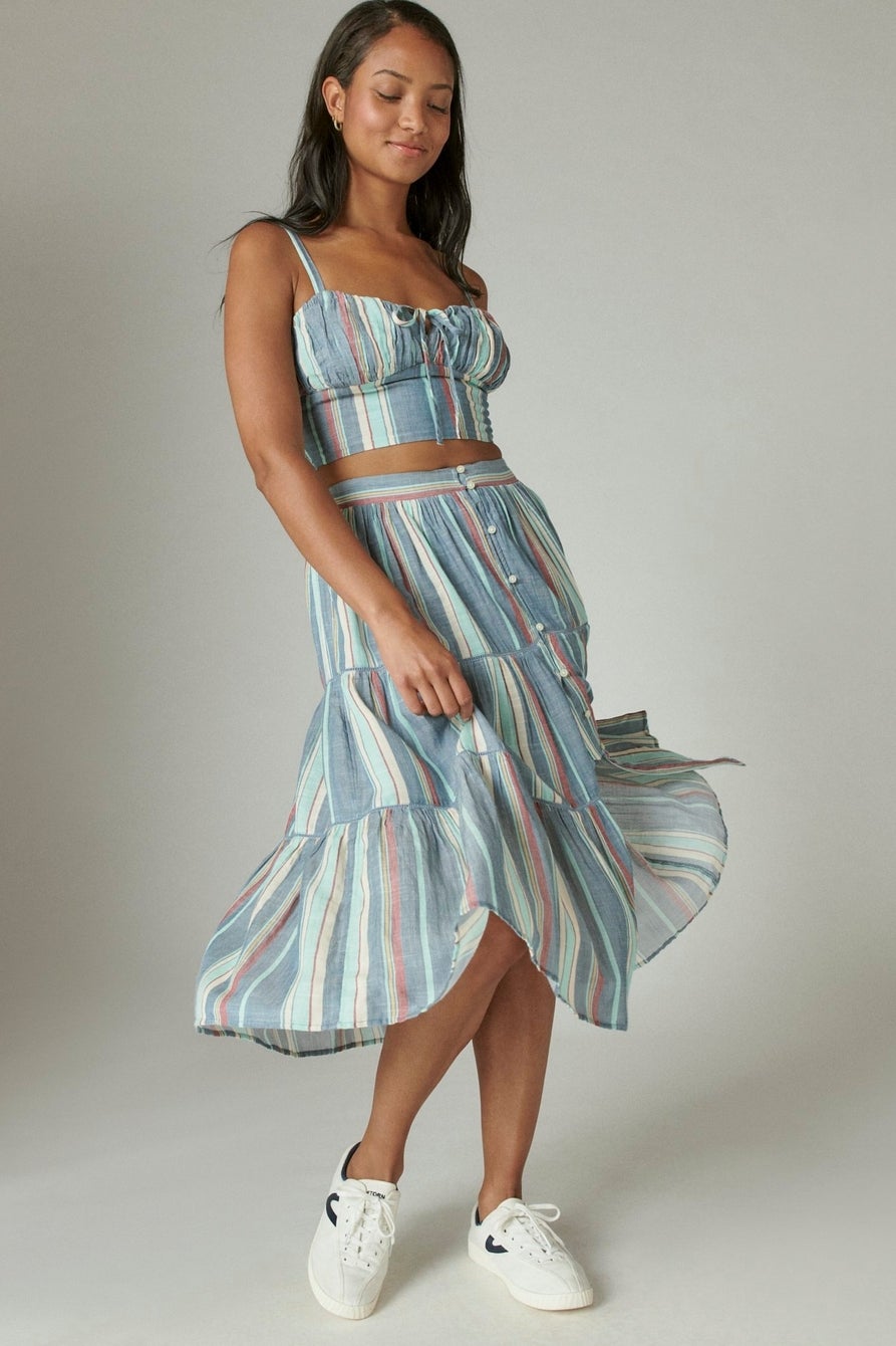 Lucky Brand + Button Front Midi Skirt