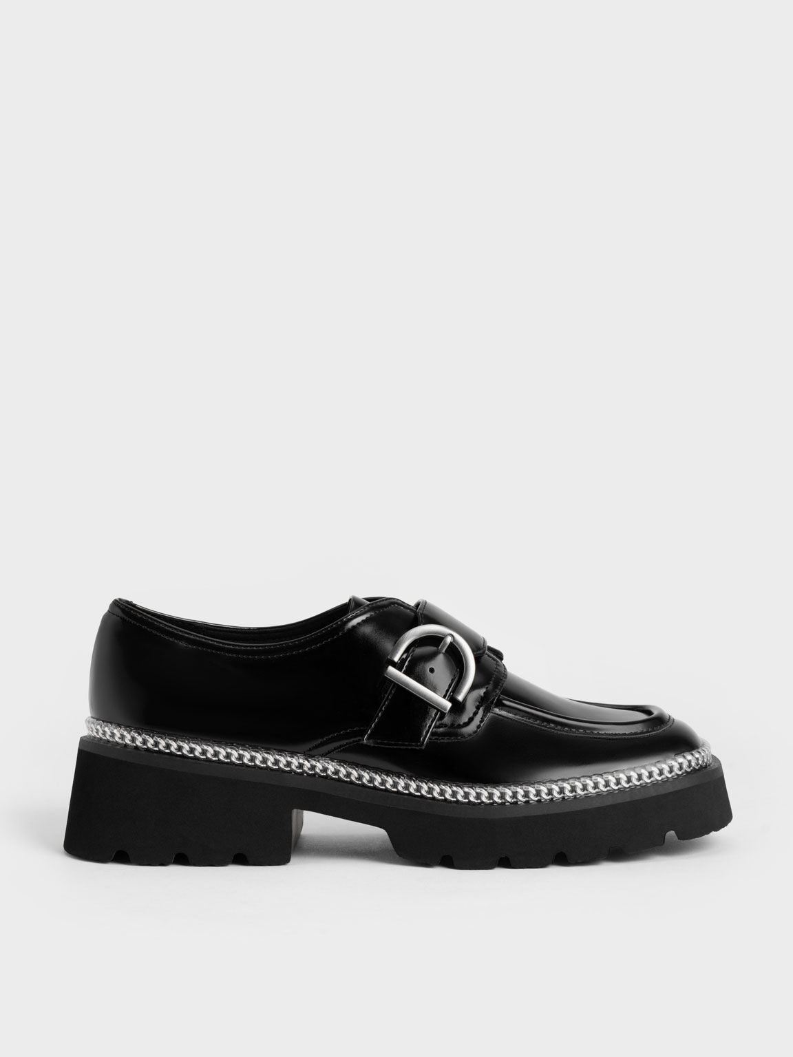 Buckled Chain-Trim Loafers
