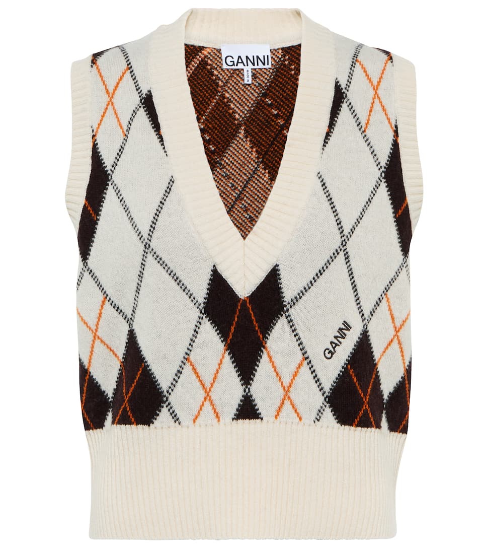 【関税＆送料込み】Ganni Wool Vest Ganni Logo jacquard wool-blend sweater vest GANNI