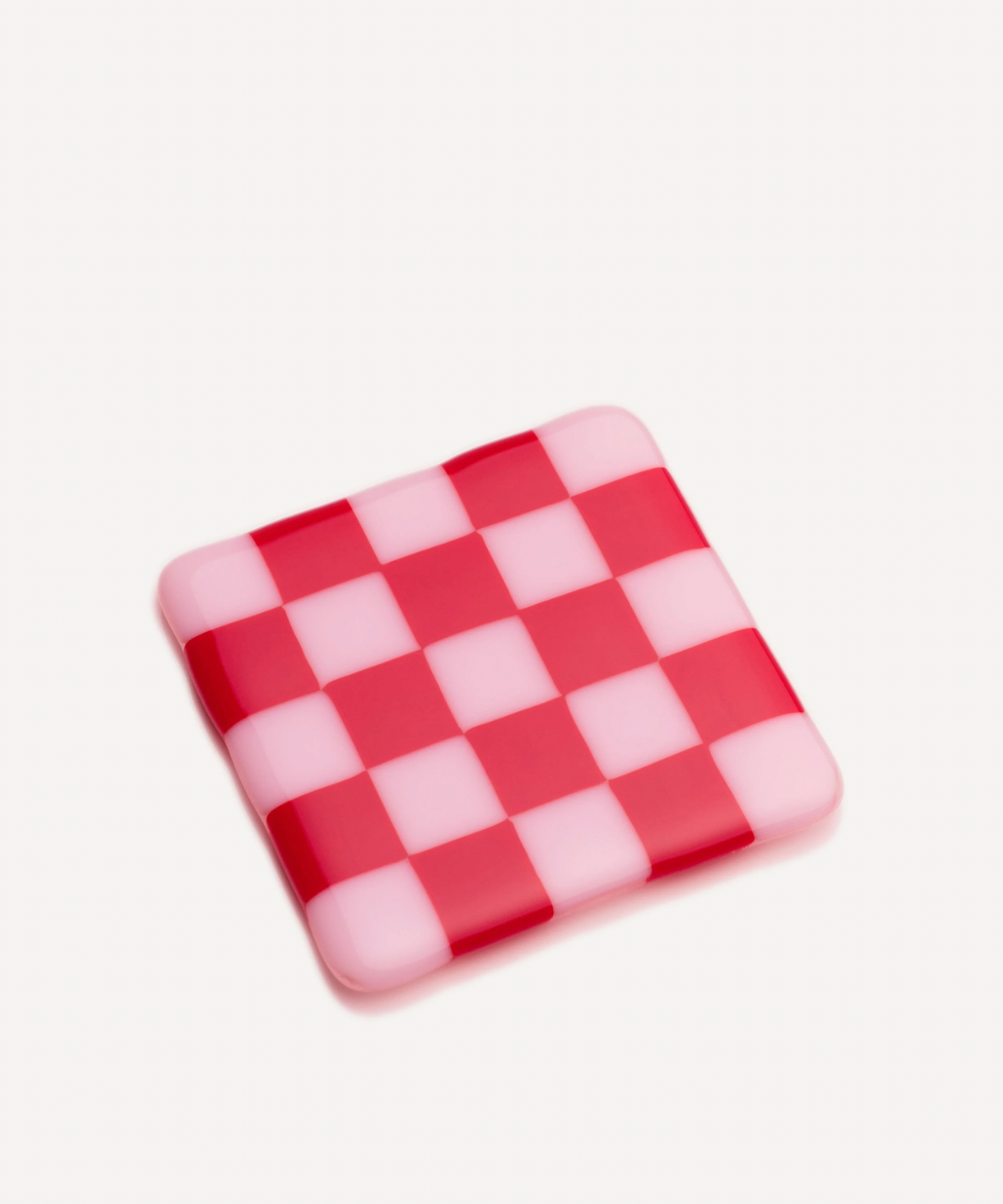 David Perry Glass Ceramics + Checkered Glass Coaster Pink & Red Opal