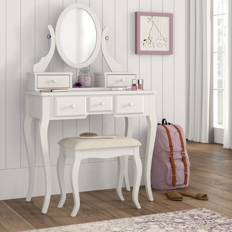 Rippeon makeup vanity set with stool and mirror house of hampton deals