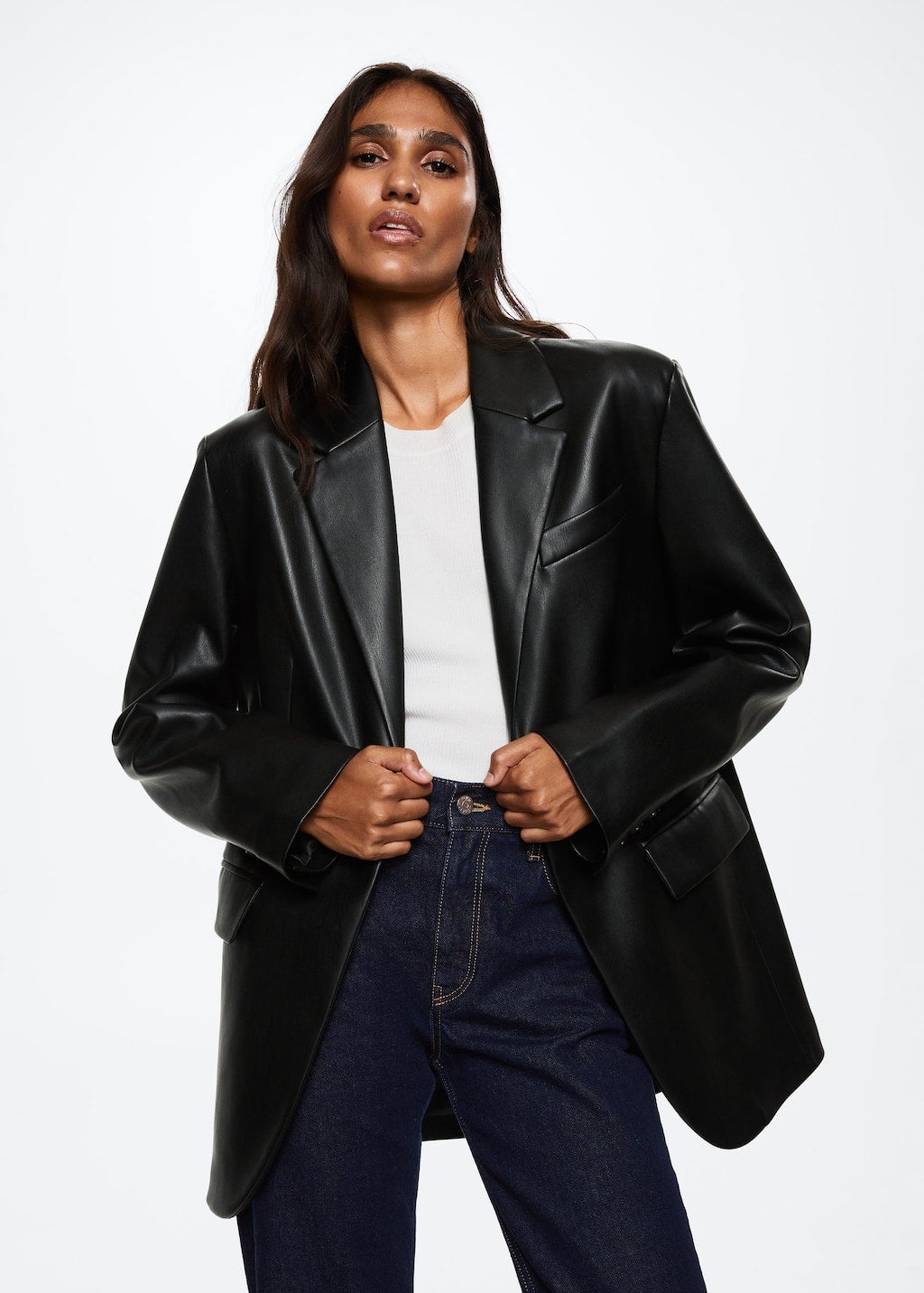 Mango Faux leather oversize blazer