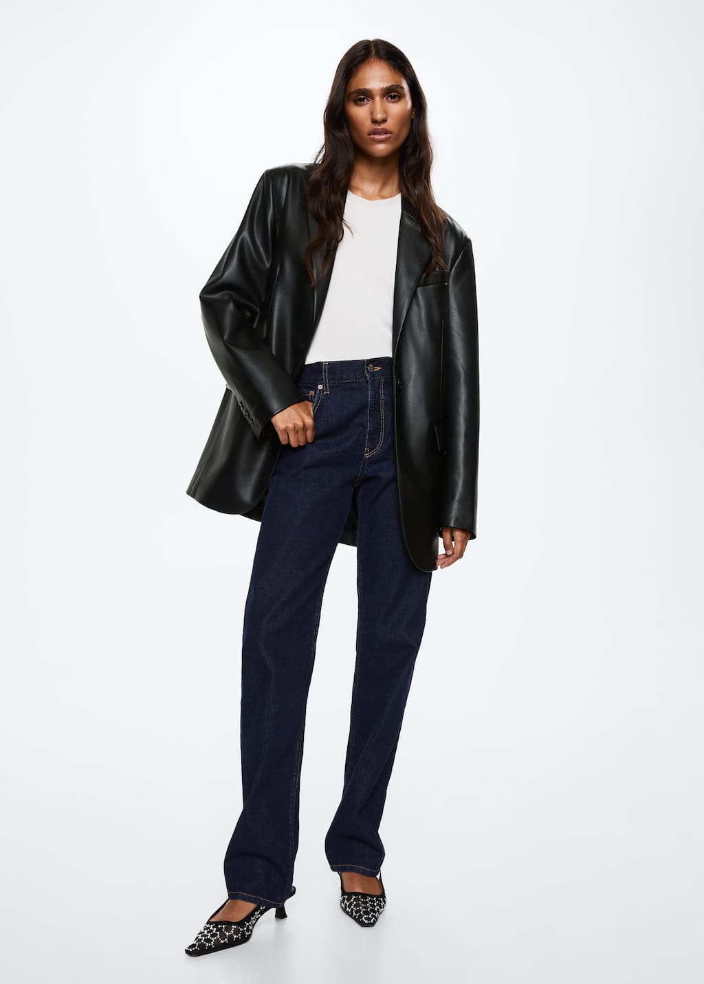 Mango Faux leather oversize blazer