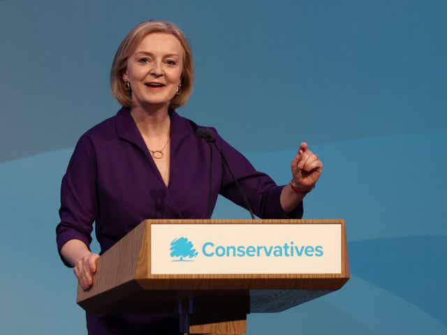 Liz Truss delivers a speech after being elected the new Conservative Party leader and Britain's Prime Minister